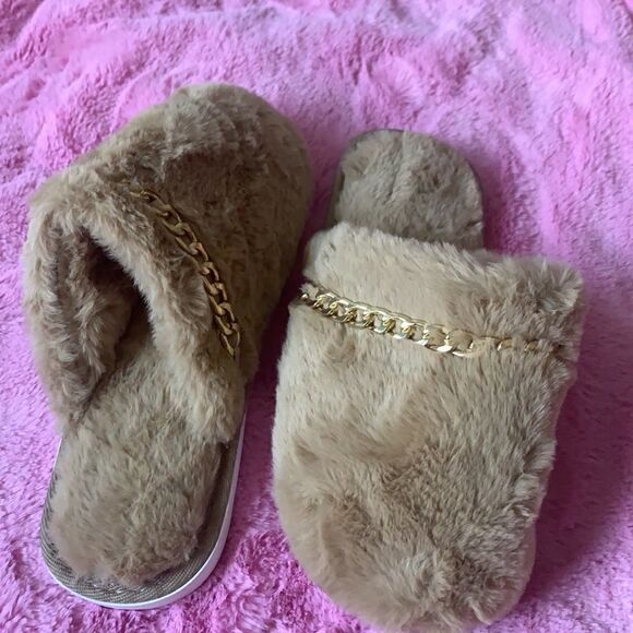 Brown Faux Fur Slipper Slides - Picture 4 of 6